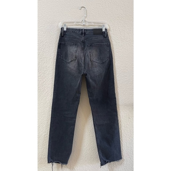 Paige Stella Jeans Straight High Rise Raw Hem Distressed Casual Denim Black 27 - Picture 5 of 13